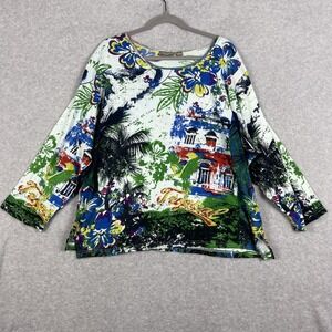 Jane Ashley Tropical Print Cotton Top Womens Size 3X Boxy Travel Resort